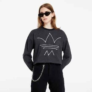 Adidas R.Y.V. CROPPED Trefoil Embroidered Sweatshirt Melange Heather Black Gray